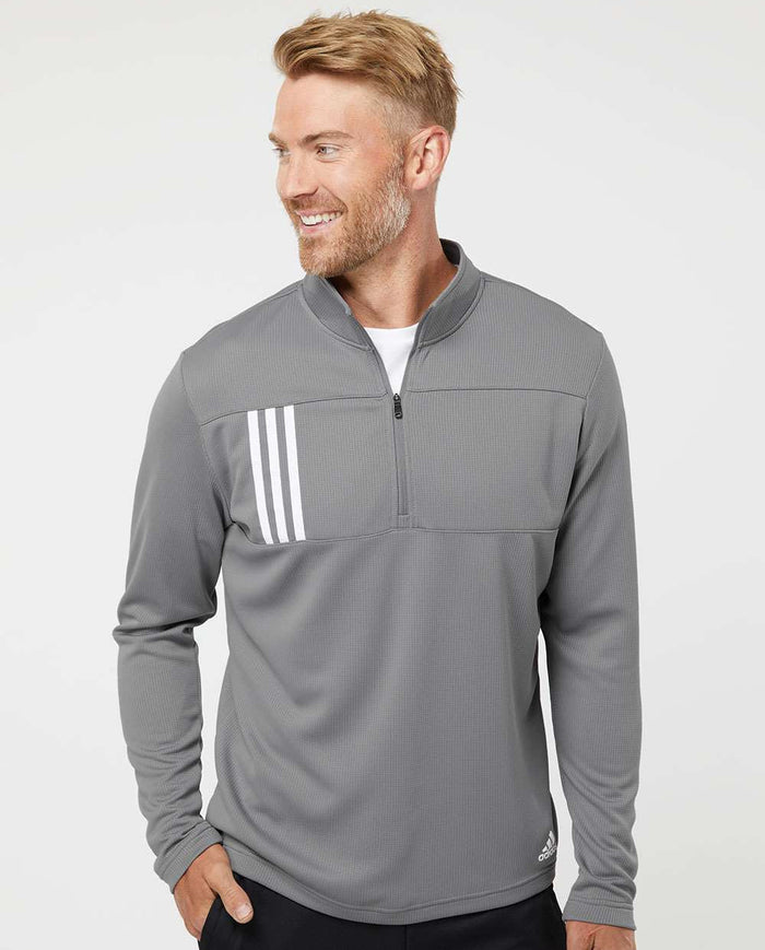no-logo Adidas 3-Stripes Double Knit Quarter-Zip Pullover-Men's Layering-Adidas-Thread Logic