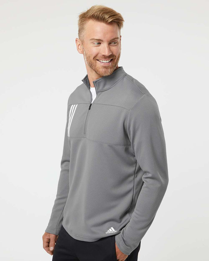 no-logo Adidas 3-Stripes Double Knit Quarter-Zip Pullover-Men's Layering-Adidas-Thread Logic