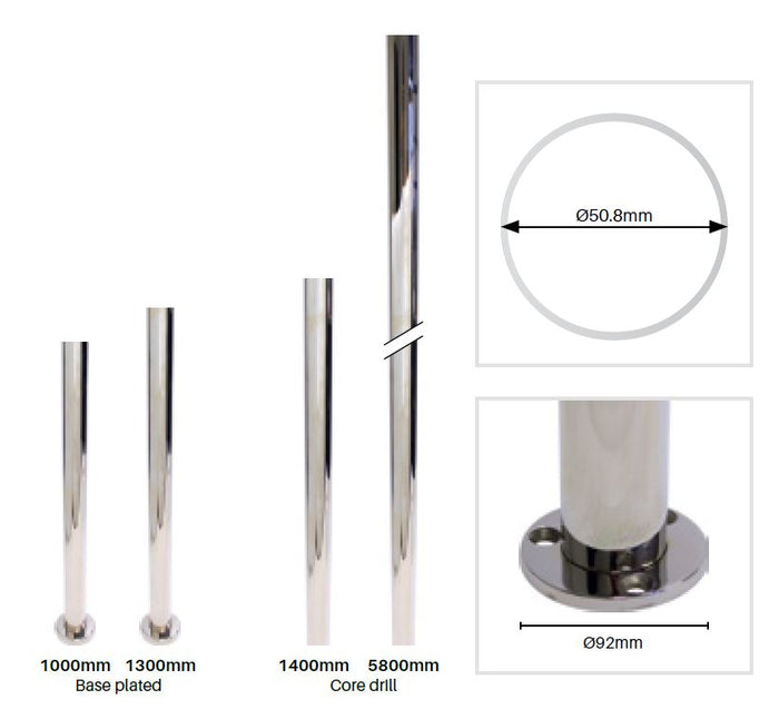 50.8mm Diameter MOD50 posts & tube SS316L - various lengths - Image 1