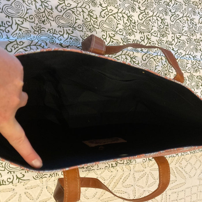 Oversized Blockprint Bags with Leather Straps (Made with Vintage Upcycled Materials)