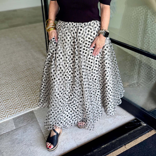 A Line Polka Dot Midi Skirt