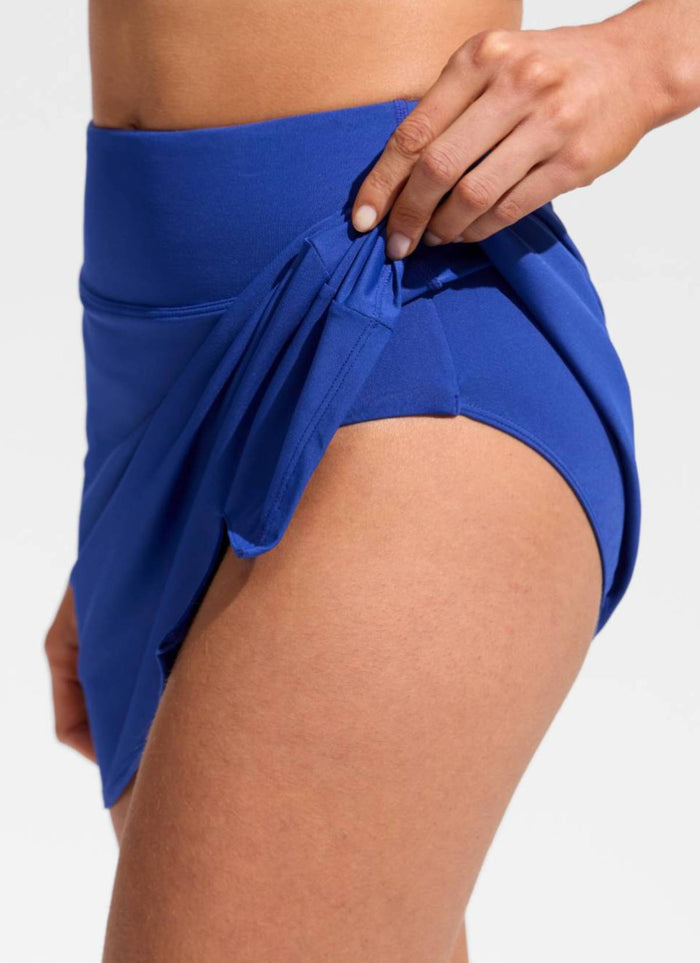 CRZ YOGA Women's Swimwear High Rise A Line Side Split Swim Skirts Waves Blue