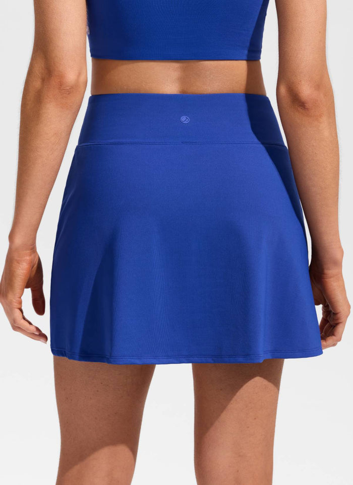 CRZ YOGA Women's Swimwear High Rise A Line Side Split Swim Skirts Waves Blue