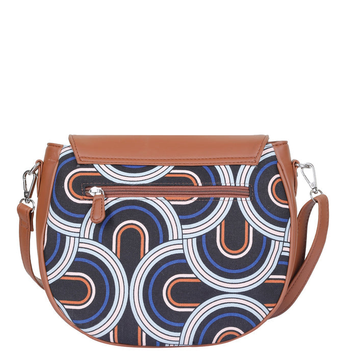 Abstract printed canvas shoulder‑sling bag with tall soft silhouette for office and daily use-back image
