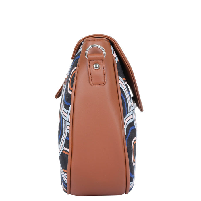 Abstract printed canvas shoulder‑sling bag with tall soft silhouette for office and daily use-side image