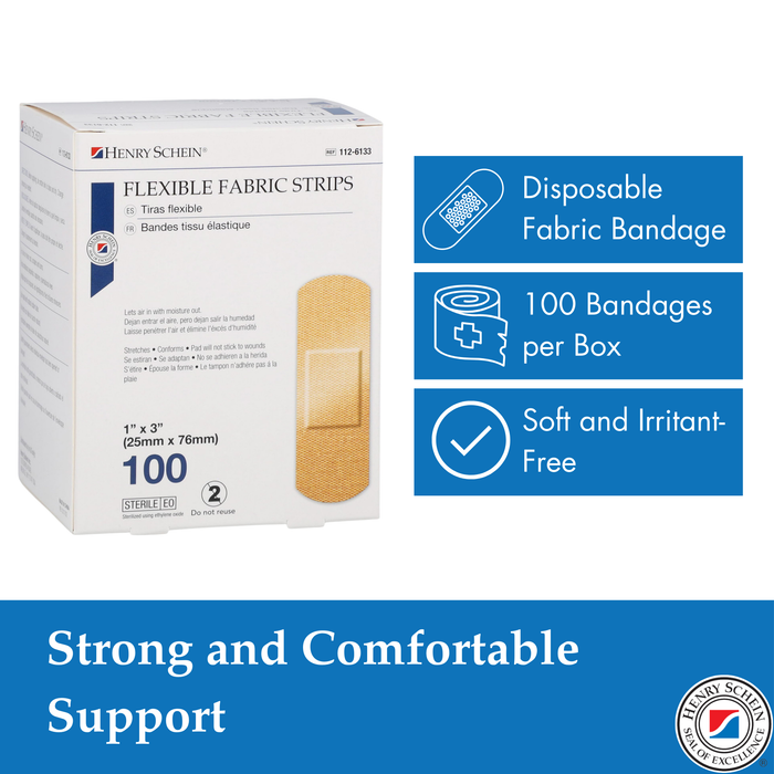 Adhesive Fabric Bandage Strips, 1" x 3", Sterile