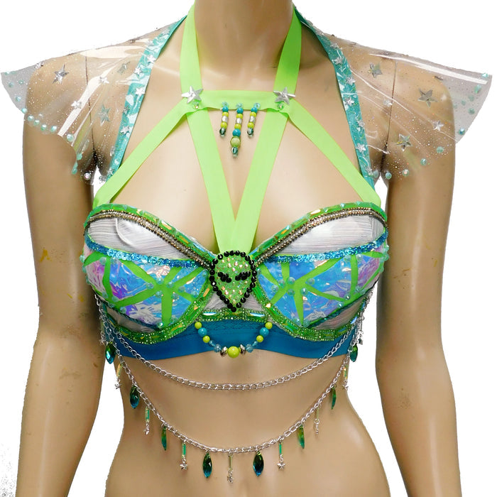 Alien Bra Skirt and Panties in Blue and Green