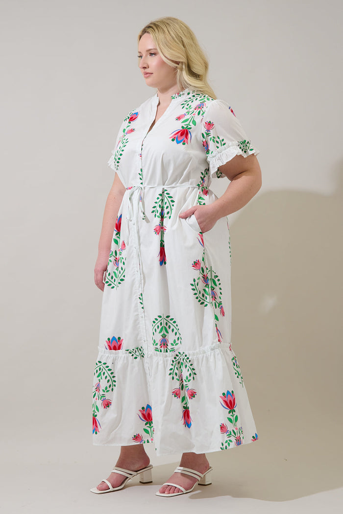 Alna Button Up Midi Dress Saury Floral Curve