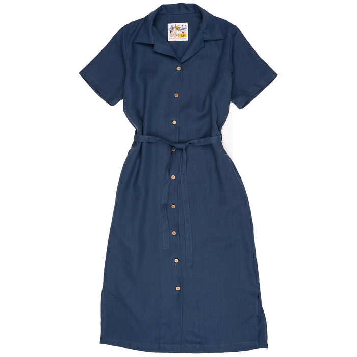 Aloha Dress - French Linen Fine Canvas - Blue by Naked & Famous Denim