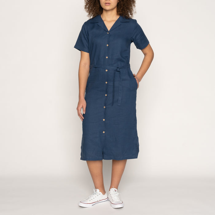 Aloha Dress - French Linen Fine Canvas - Blue by Naked & Famous Denim