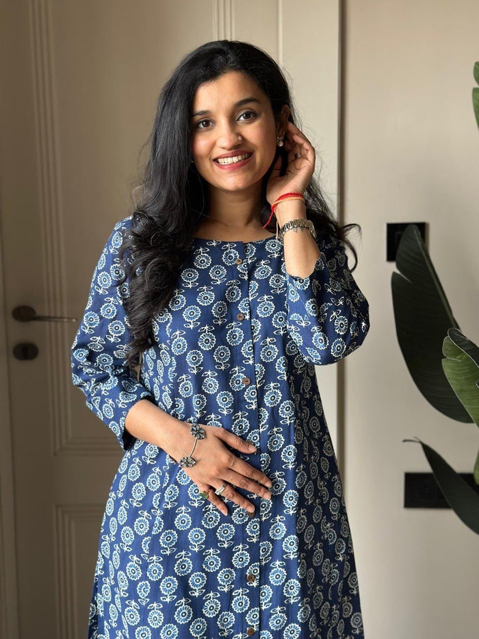 Amayra A-line Cotton Pant Set- Indigo Booti