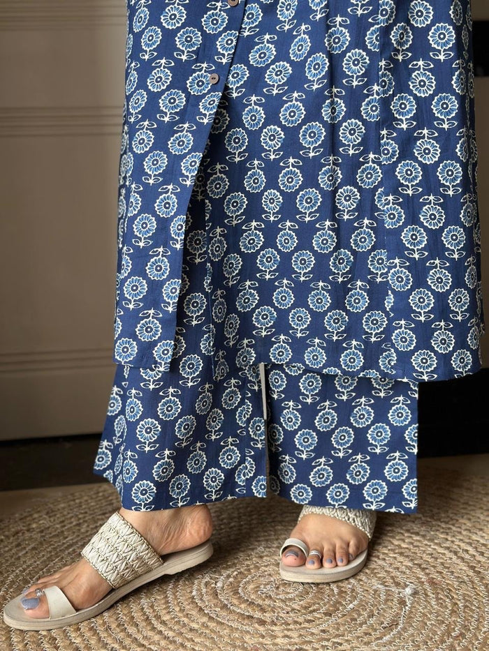 Amayra A-line Cotton Pant Set- Indigo Booti