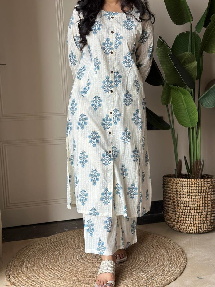 Amayra A-line Cotton Pant Sets- Blue Boota
