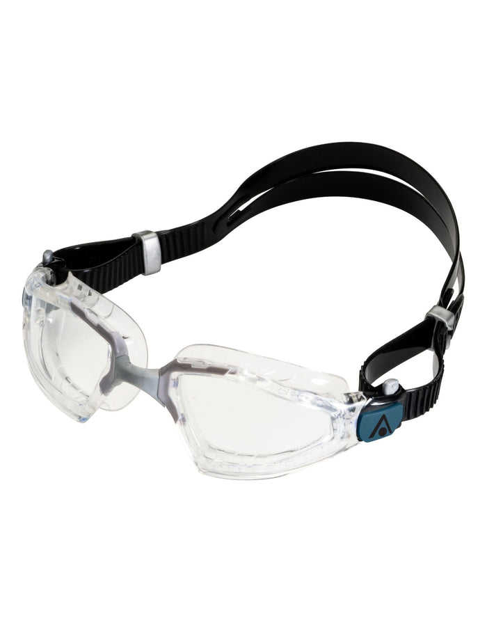 Clear Aquasphere Kayenne Pro Swim Goggles with black straps and adjustable nose bridge