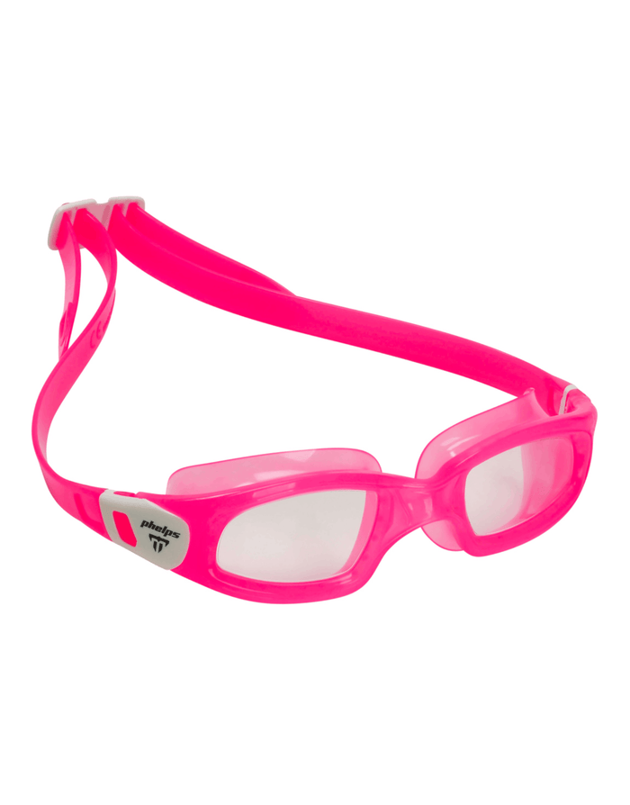 Neon pink Aquasphere Michael Phelps Tiburon kid swim goggles with clear lenses
