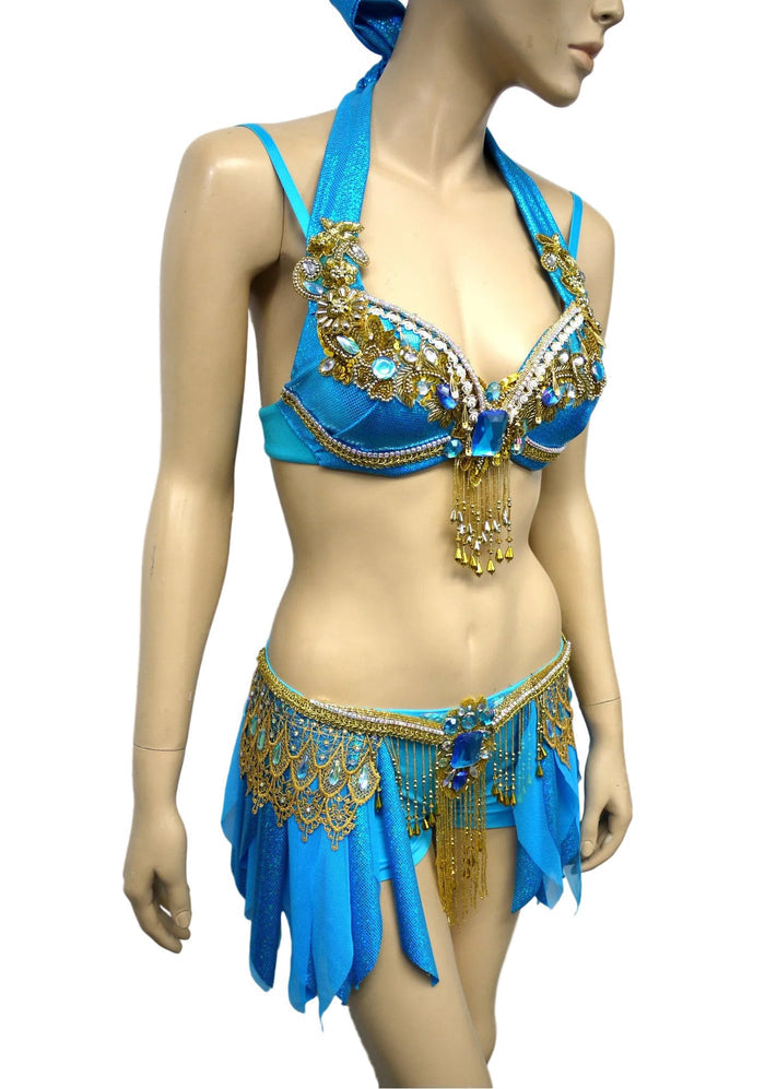 Arabian Nights Inspired Costume – Turquoise & Gold Rave Bra and Shorts Set