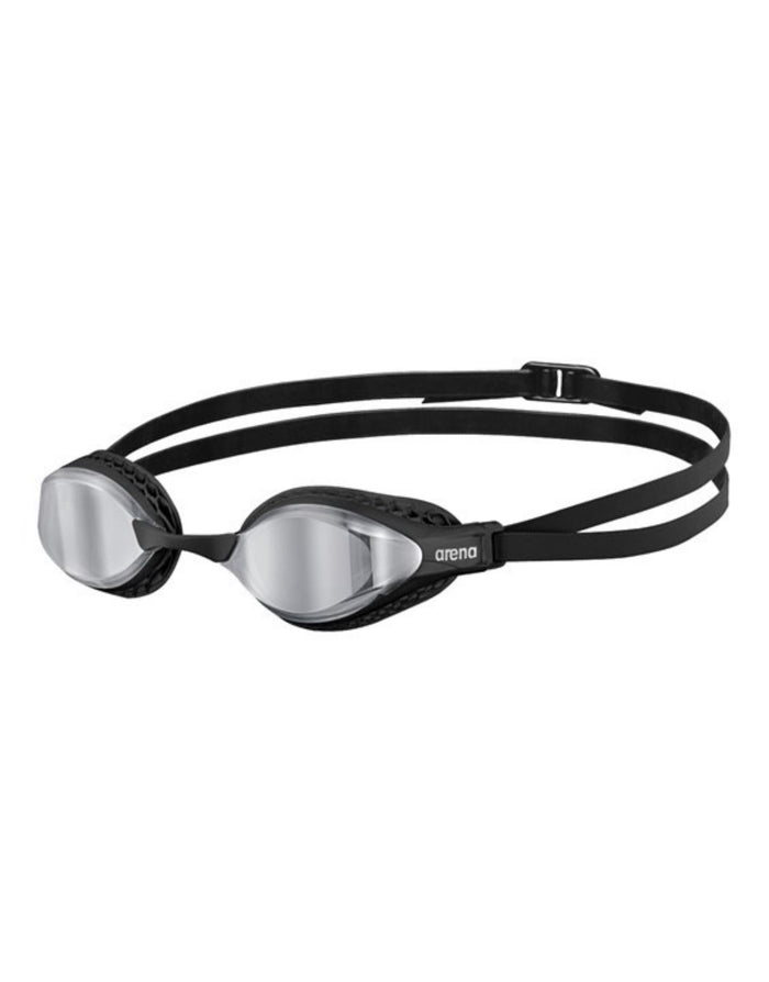 Silver mirror swim goggles with black straps by Speedo