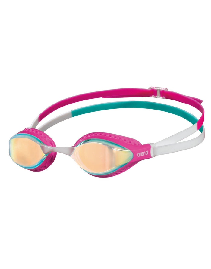 Pink and teal Arena Airspeed mirror swim goggles with mirrored lenses