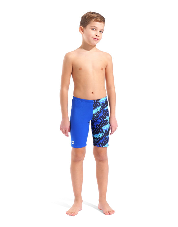 Arena - Boys Crowded Swim Jammer - Neon Blue - Model Front Full Body