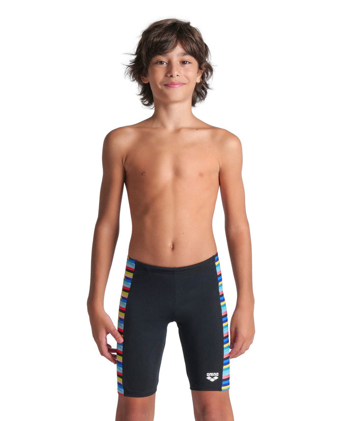 Arena Boys Racing Stripe Swim Jammer black trunks with colorful stripes