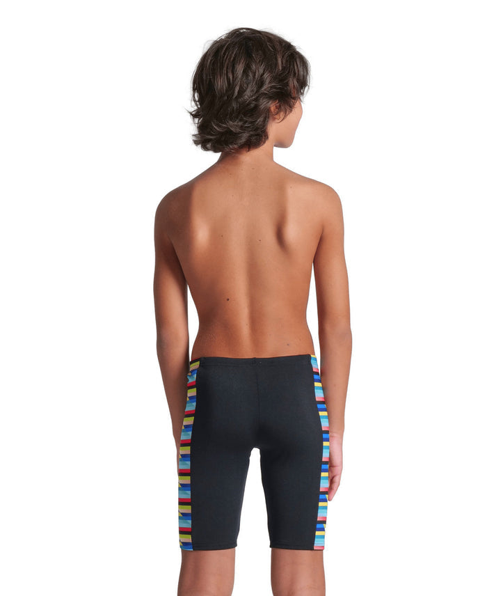 Arena Boys racing stripe swim jammer in black and colorful stripes