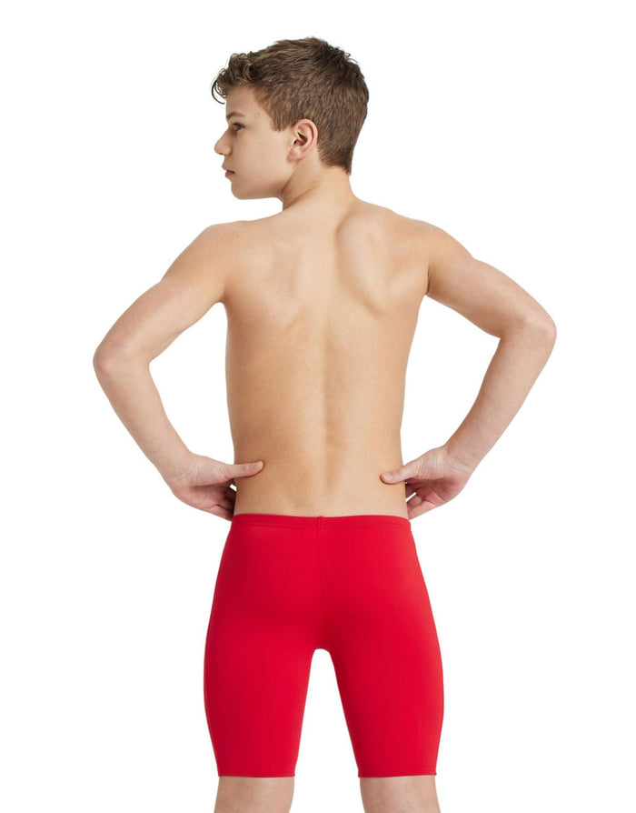 Red boys team solid swim jammer with ribbed spandex waistband