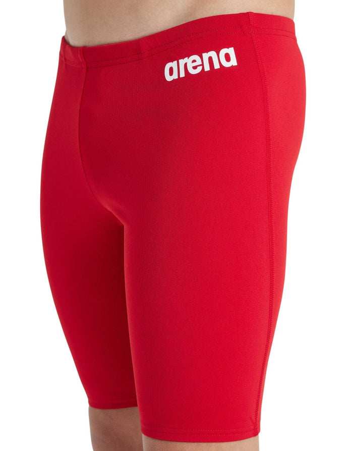 Red Arena boys team solid swim jammer trunks with white logo