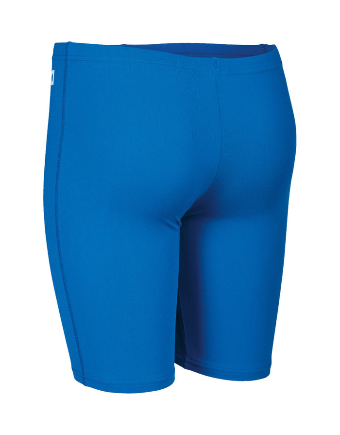 Royal blue Arena boys team solid swim jammer with white leg logo