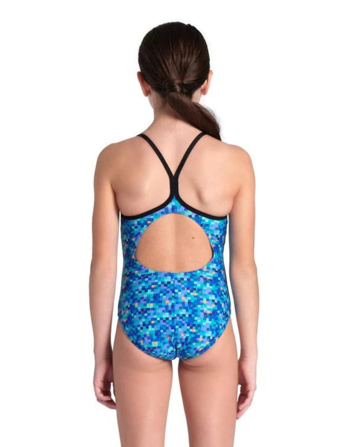 Arena Girls Pooltiles Lightdrop swimsuit in blue mosaic tiles with black straps