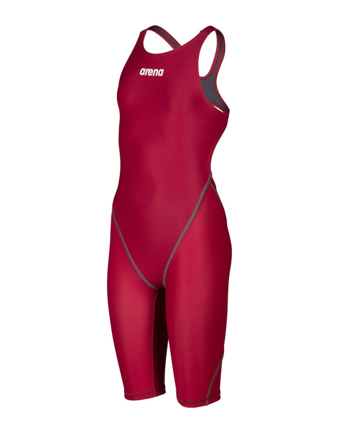 Deep red Arena Girls Powerskin ST NEXT open back swimsuit with black accents