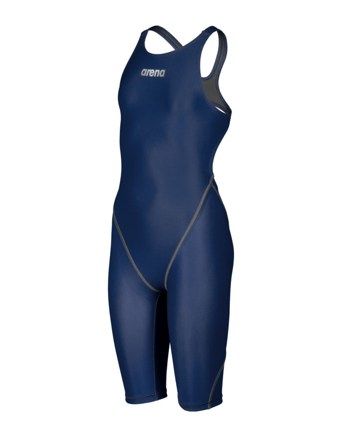 Navy Arena Girls Powerskin ST NEXT open back swimsuit with blue fabric and black accents