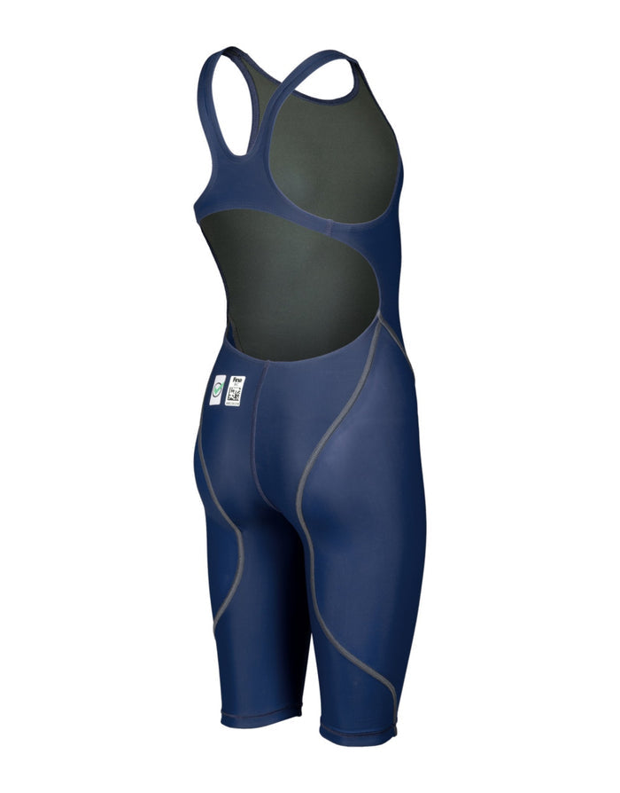 Arena Girls Powerskin navy blue cycling bib shorts with silver accents