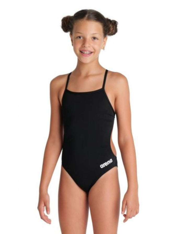Black Arena Girls Team Challenge Solid Swimsuit with thin straps