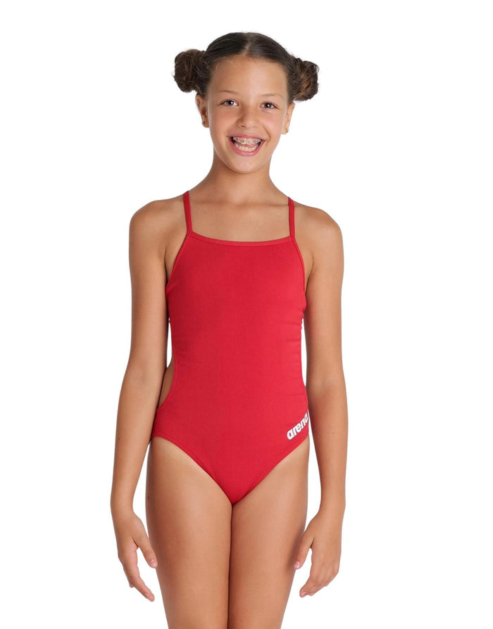 Arena Girls Team maxlife eco solid swimsuit in red with logo