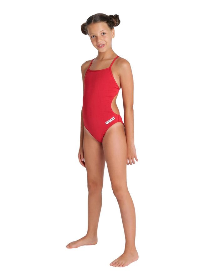 Arena Girls Team solid swimsuit in red with cutout and adjustable straps