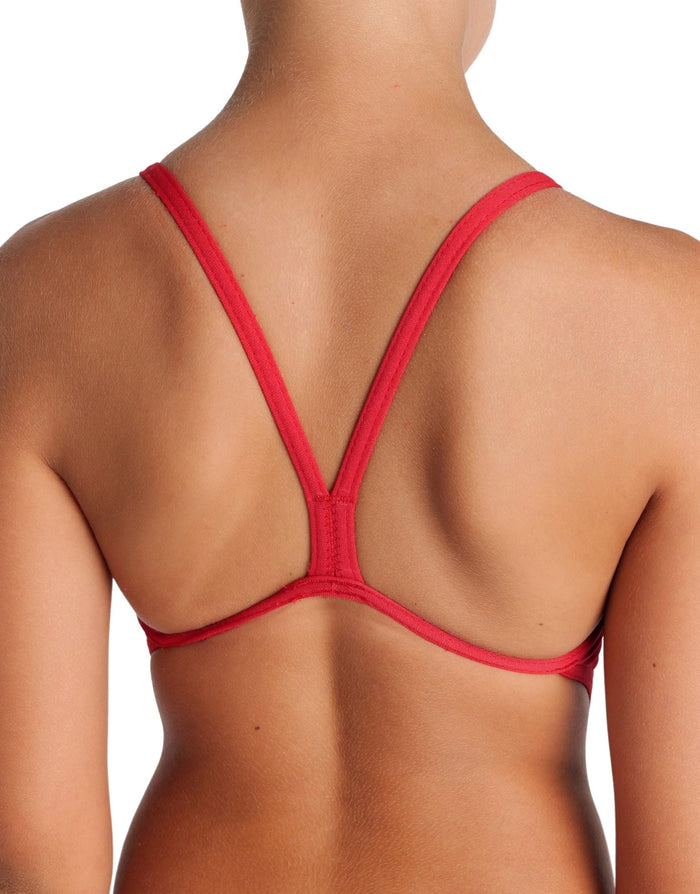 Red Arena girls team solid swimsuit with crisscross bikini top