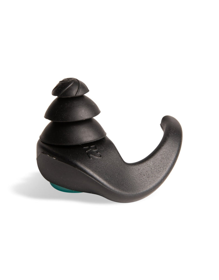 Black Arena Junior 3-ring form swim earplugs with hook for easy carry
