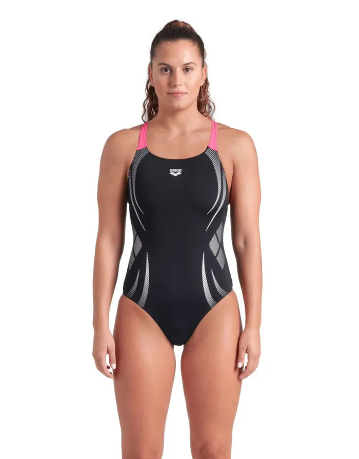 Arena Poseidonia Swim Pro black and pink speedo with silver accents