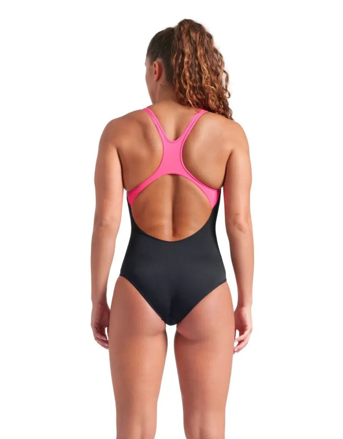 Arena Poseidonia Swim Pro black and pink one-piece swimsuit with crisscross back