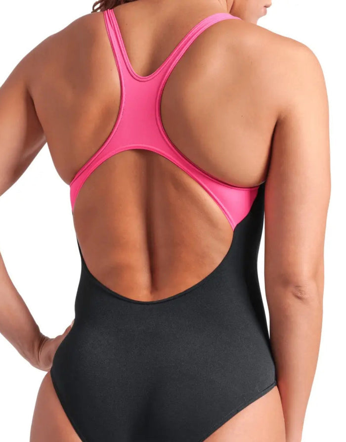 Arena Poseidonia Swim Pro black and pink open-back one-piece swimsuit