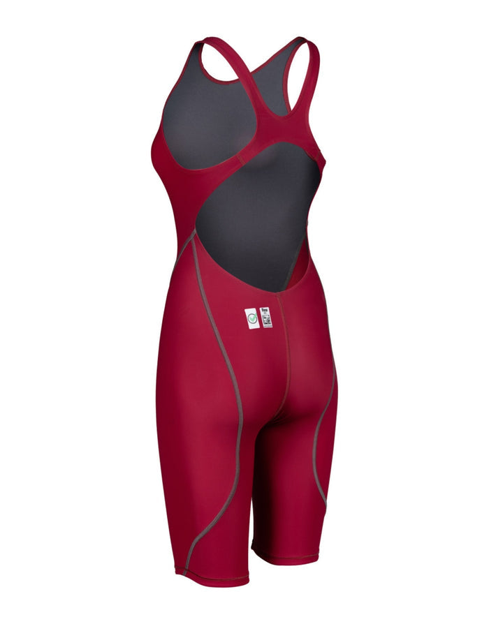 Arena Powerskin ST NEXT Open Back wet swimsuit in deep red, sleek neoprene design