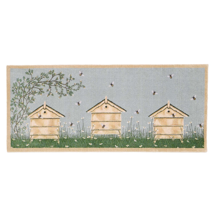 Bee Hive Washable Runner- made from eco-friendly materials featuring beehives.