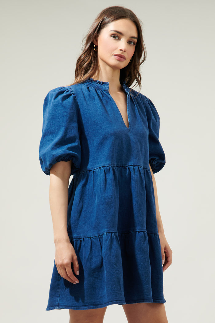 Aura Jacey Babydoll Denim Mini Dress