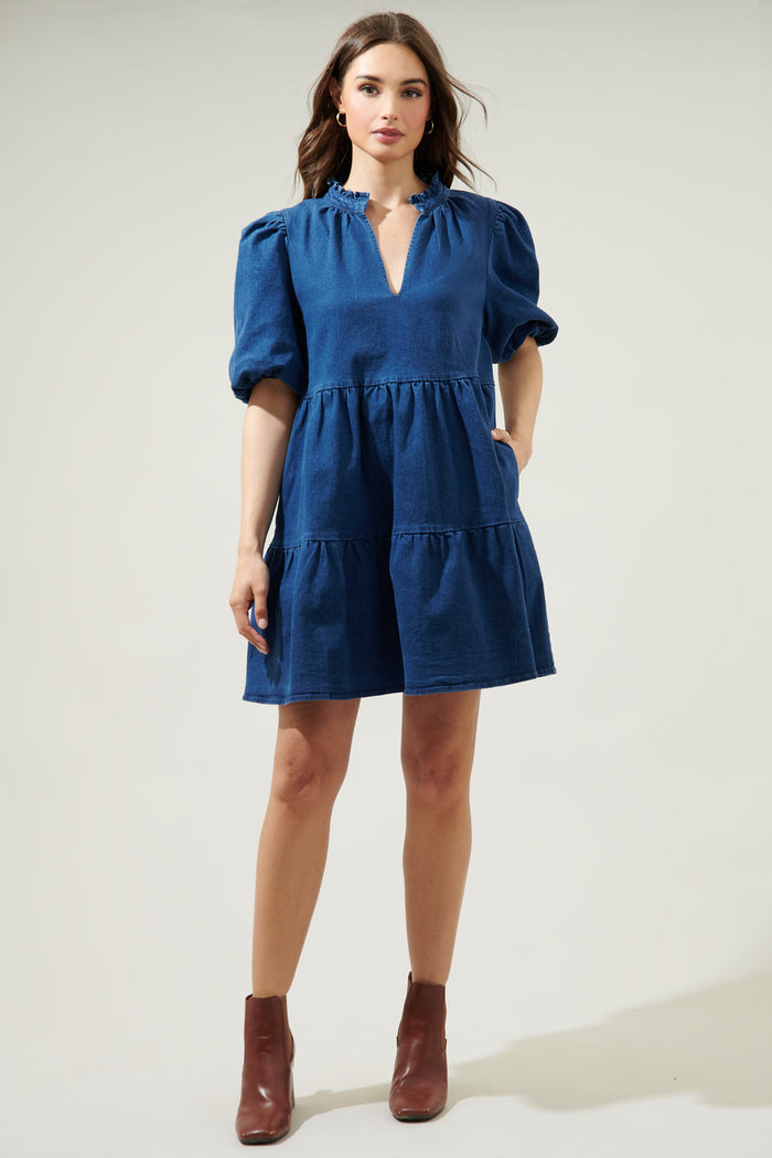 Aura Jacey Babydoll Denim Mini Dress