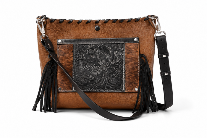 Bacci Roots Brown Bison Leather Purse with Fringe Accents (B212)