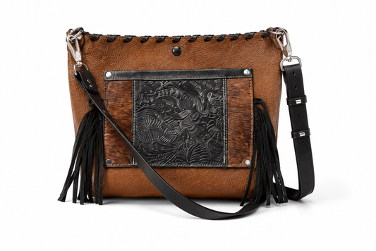 Bacci Roots Brown Bison Leather Purse with Fringe Accents (B212)