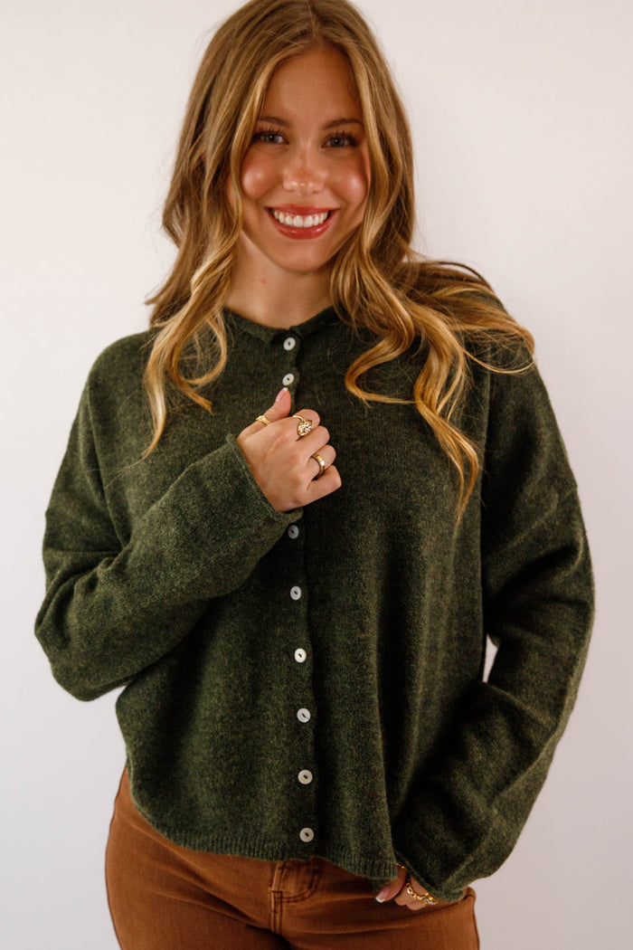 Rolled Neck Collar Cardigan- Things Between Cardigan- Emilie K Cardigan