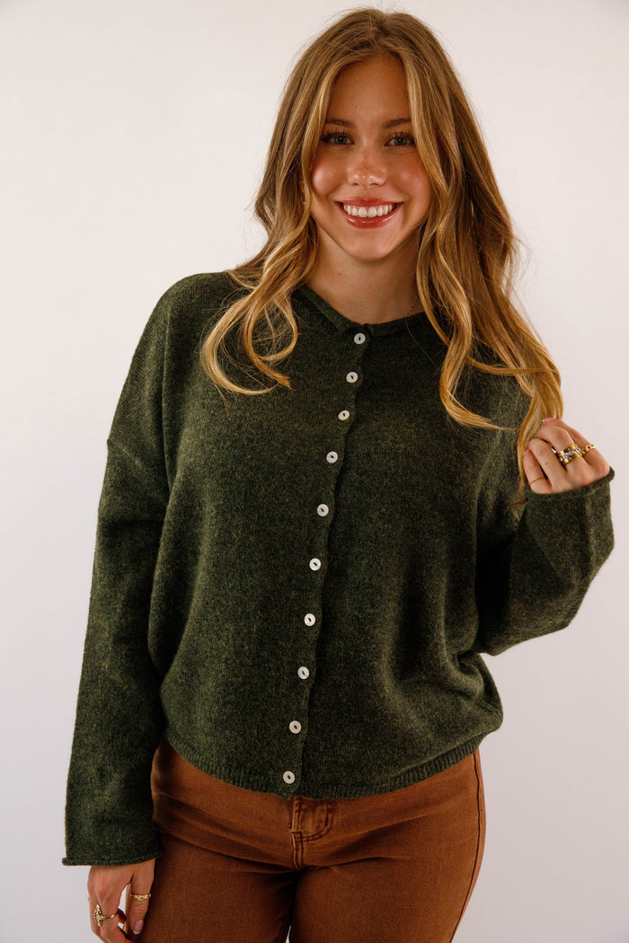 Rolled Neck Collar Cardigan- Things Between Cardigan- Emilie K Cardigan