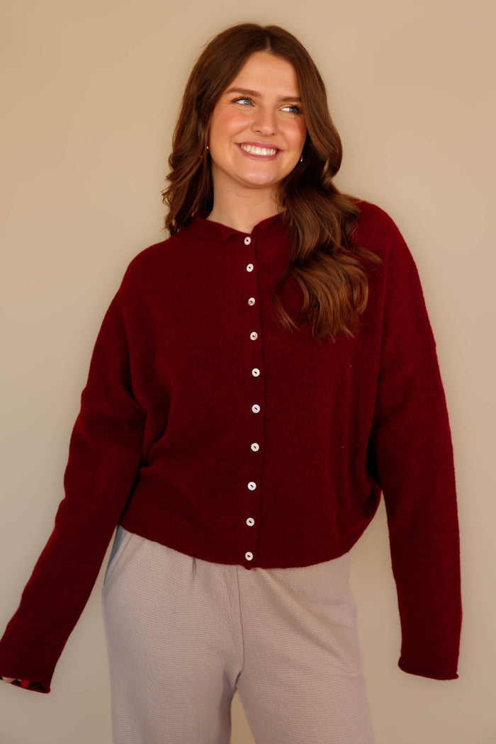 Rolled Neck Collar Cardigan- Things Between Cardigan- Emilie K Cardigan