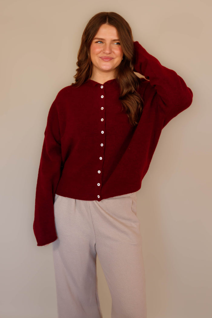 Rolled Neck Collar Cardigan- Things Between Cardigan- Emilie K Cardigan